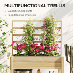 Outsunny Wooden Raised Garden Bed with Trellis, Outdoor Planter Box with Storage Shelf for Vegetables, Flowers, Herbs