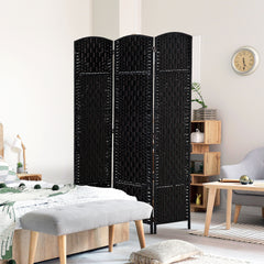 HOMCOM Room Divider 3 Panel, 6FT Tall Folding Privacy Screen, Freestanding Hand-Woven Partition for Room Separation with 360° Hinges, Paper Rope Diamond Weave, Black