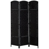 HOMCOM Room Divider 3 Panel, 6FT Tall Folding Privacy Screen, Freestanding Hand-Woven Partition for Room Separation with 360° Hinges, Paper Rope Diamond Weave, Black