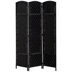 HOMCOM Room Divider 3 Panel, 6FT Tall Folding Privacy Screen, Freestanding Hand-Woven Partition for Room Separation with 360° Hinges, Paper Rope Diamond Weave, Black