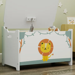 Qaba Toy Box with Lid, Safety Hinges and Groove Handles, Toy Storage Organizer for Kids, Living Room, Playroom, Green