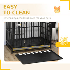 PawHut 45" Heavy Duty Dog Crate, Escape-Proof Steel Kennel with Wheels, Black
