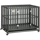 PawHut 45" Heavy Duty Dog Crate, Escape-Proof Steel Kennel with Wheels, Black
