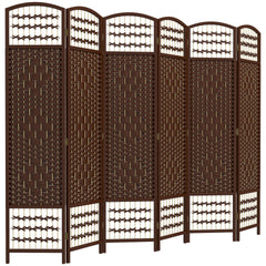 HOMCOM 6 Panel Folding Room Divider Portable Privacy Screen Wave Fiber Room Partition for Home Office Brown