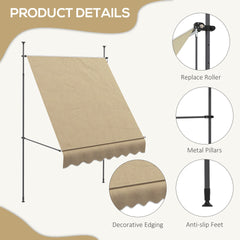 Outsunny 6.5' x 4' Manual Retractable Awning, Non-Screw Patio Awning, UV Resistant for Window or Door, Beige