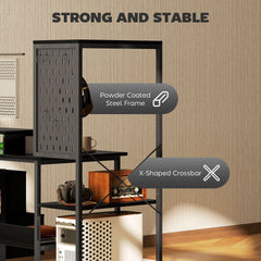 HOMCOM 56" Computer Desk with Storage, Computer Table with Power Outlets and LED Lights, Black