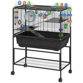 PawHut 3 Tier Hamster Cage, Rolling Rat Cage with Deep Tray, Storage Shelf, Big Exercise Wheel, Hut, Tube System