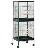 PawHut Large Bird Cage with 1.7 ft. Width for Wingspan, Bird Aviary Indoor with Multi-Door Design, Fit for a Canary, Finch, Conure, 55", Green