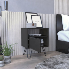 Augusta Nightstand , End Table, Side Table Single Door Cabinet, Hairpin Legs -Black