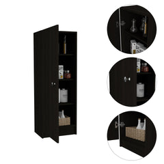 Belleria Single Door Pantry Storage Cabinet with Four Interior Shelves -Black