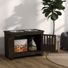 PawHut Dog Food Storage Cabinet with Bowls & Dog Feeding Station, Espresso