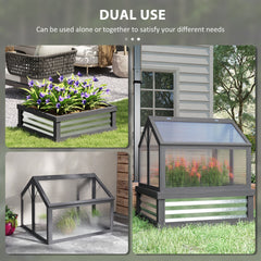 Outsunny Raised Garden Flower Bed Kit with Greenhouse, Wooden Cold Frame Planter, 35.5" x 31.5" x 36", Gray