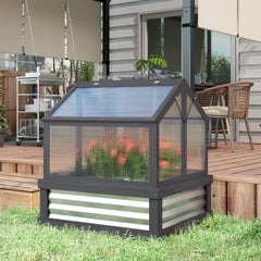 Outsunny Raised Garden Flower Bed Kit with Greenhouse, Wooden Cold Frame Planter, 35.5" x 31.5" x 36", Gray