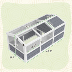 PawHut Wooden Tortoise Habitat Outdoor w/ Bottomless Design, Doors, PC Sun Panel Windows, for Small Animals, Rabbit, Light Gray