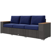 Outsunny 3-Seat Outdoor Patio Sofa, PE Wicker Outdoor Couch with Extra Wide Deep Seat, Wide Armrests 4" Cushions, Navy Blue