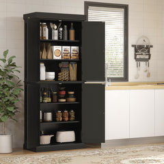 HOMCOM 72" Kitchen Cabinet, Pantry Storage Cabinet with Doors and Shelves, Freestanding Food Pantry Cabinet, Black