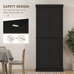 HOMCOM 72" Kitchen Cabinet, Pantry Storage Cabinet with Doors and Shelves, Freestanding Food Pantry Cabinet, Black