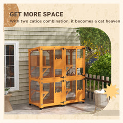 PawHut Large Cat House for 1-3 Cats on Wheels Wooden Catio Enclosure Orange