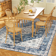 HOMCOM 5x7 Area Rug, Vintage Washable Rug, Non-Slip Floor Carpet for Living Room, Bedroom, Dining Room, Blue