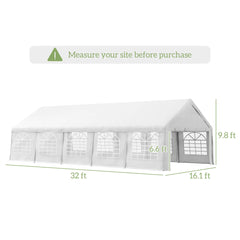 Outsunny 32x16 Outdoor Canopy Tent Heavy Duty Carport Tent with Cathedral Window Design for Party & Wedding, Removable Sidewalls, White