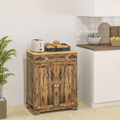 HOMCOM Kitchen Storage Cabinet, Sideboard Floor Cupboard with Solid Wood Top, Adjustable Shelf, and 2 Drawers, Brown