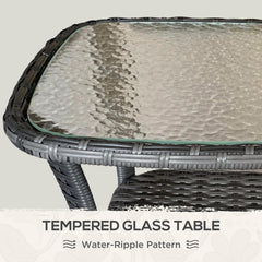 Outsunny Outdoor Coffee Table with Storage Shelf, Hand-Woven Wicker Side Table with Water-Ripple Glass Top, Mix Gray