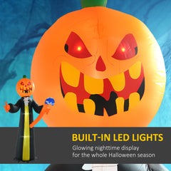 HOMCOM 10ft Inflatable Halloween Pumpkin Head Ghost with Hammer, Blow Up LED Display for Garden Indoor Outdoor