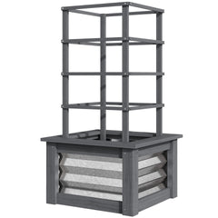 Outsunny Wooden Raised Garden Bed with Trellis, Galvanized Planter Box Elevated Garden Bed for Garden, Patio, Gray