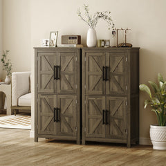 HOMCOM Bathroom Floor Storage Cabinet, Farmhouse Bathroom Cabinet with 4 Doors and Adjustable Shelf, Brown
