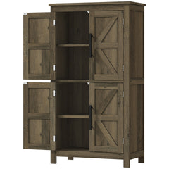 HOMCOM Bathroom Floor Storage Cabinet, Farmhouse Bathroom Cabinet with 4 Doors and Adjustable Shelf, Brown