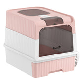 PawHut Cat Litter Box Hooded Cat Litter Tray with Drawer Pan Front Entry & Top Exit Easy Cleaning Pink