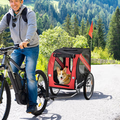 Aosom Dog Bike Trailer, Pet Wagon Bicycle Trailer with Easy Folding Cart Frame, 20" Large Rubber Wheels, 3 Entrances, Mesh Screen, Pet Bike Trailer for Off-Road & Travel, Red and Black