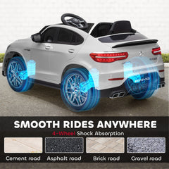 Aosom 12V Toddler Ride On Car with Remote Control, Mercedes Benz AMG GLC63S Coupe, Electric Car with 2 Speed, MP3 Player, Light, Horn, Songs, Suspension, White