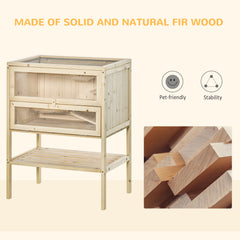 PawHut 3-Tier Wooden Hamster Cage Mice and Rat Cage Small Animals Hutch with Openable Top, Front Door, Shelf, Natural Wood