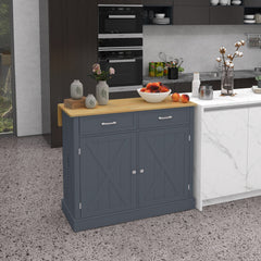 HOMCOM Rolling Kitchen Island with Drop Leaf Wood Breakfast Bar, Farmhouse Kitchen Cart with 2 Drawers, Adjustable Shelves for Dining Room, Dark Gray