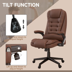 HOMCOM Massage Office Chair, Heated Reclining Computer Chair with 6 Vibration Points, Armrest and Remote, Brown