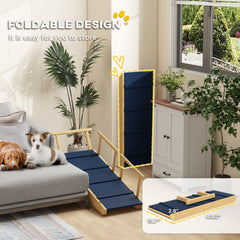 PawHut Dog Ramp, Adjustable Height Pet Steps, Foldable Dog Stairs with Non-slip Mat for Small to Large Dogs