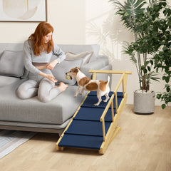 PawHut Dog Ramp, Adjustable Height Pet Steps, Foldable Dog Stairs with Non-slip Mat for Small to Large Dogs