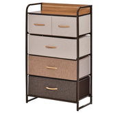 HOMCOM 5-Drawer Fabric Dresser Tower, 4-Tier Storage Organizer with Steel Frame for Hallway, Bedroom, and Closet, Maple Wood