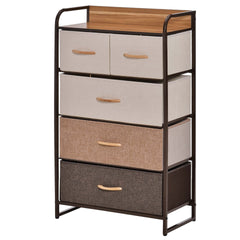 HOMCOM 5-Drawer Fabric Dresser Tower, 4-Tier Storage Organizer with Steel Frame for Hallway, Bedroom, and Closet, Maple Wood