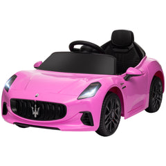 Qaba Maserati Gran Turismo Licensed 12V Kids Electric Car w/ Remote Control, Soft Start, LED Lights, Music, Horn, Pink