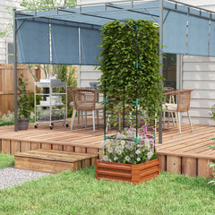 Outsunny Galvanized Planter Box, 24" x 24" x 73.5" Raised Garden Bed with Tomato Cage for Climbing Vines, Brown