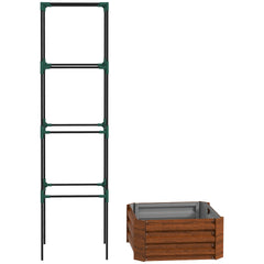 Outsunny Galvanized Planter Box, 24" x 24" x 73.5" Raised Garden Bed with Tomato Cage for Climbing Vines, Brown