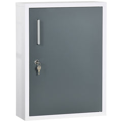 kleankin Bathroom Medicine Cabinet with Shelves Inside & On Door, Locking Medical Cabinet for Child & Pet Safety, First Aid Bathroom Wall Cabinet, White and Gray