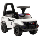 Aosom Kids Push Ride On Car with Working PA System and Horn, Police Truck Style Foot-to-Floor Sliding Car for Boys and Girls with Under-Seat Storage, for 18 Months to 5 Years Old, White