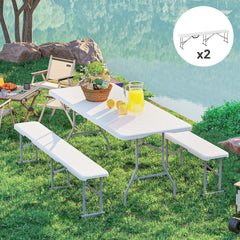 Outsunny 2 Pack 6 ft Portable Foldable Bench Seats, Plastic Folding Benches with Carrying Handle for Camping, White