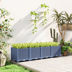 Outsunny Plastic Raised Garden Bed, 5 x 1 x 1 ft Outdoor Flower Box with Drainage Holes for Vegetables, Herbs, Blue