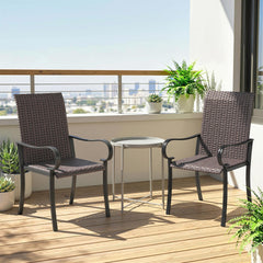 Outsunny Set of 2 Outdoor Wicker Dining Chairs with Armrest, Steel Frame, High Back and Deep Seating, Brown