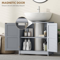 HOMCOM Farmhouse Pedestal Sink Storage Cabinet, Bathroom Sink Cabinet with 2 Barn Doors and Adjustable Shelf, Dark Gray
