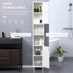 kleankin Tall Bathroom Storage Cabinet with Mirror, Wooden Freestanding Tower Cabinet with Adjustable Shelves for Bathroom or Living Room, White